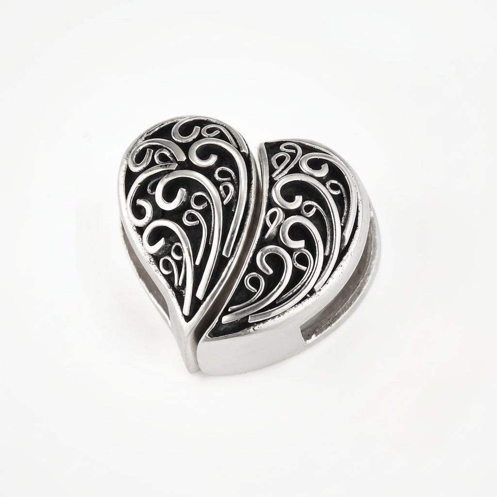 heart slide charm with filigree that splits apart