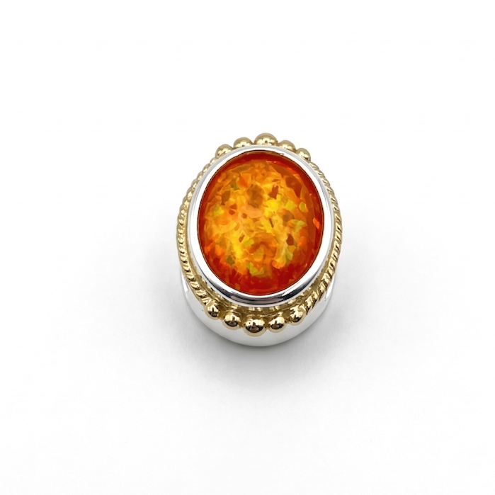 Synthetic Fire Opal Slide Charm - Sterling Silver and Gold Plate Sample Slide Charm by Lori Bonn