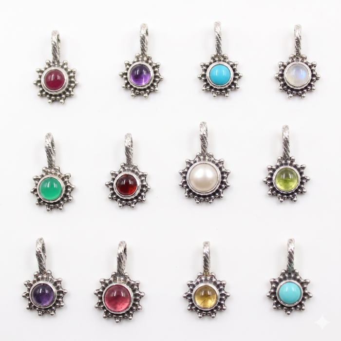 Lori Bonn Birthstone Pendant Charms - All 12 Months in Sterling Silver Sun-Ray Settings
