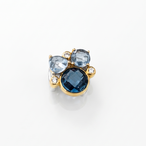 Blue Topaz Triple Stone Slide Charm - Sterling Silver and Gold Vermeil Sample Slide Charm by Lori Bonn