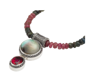 Harlequin Double Stone Pendant on Faceted Tourmaline Beads