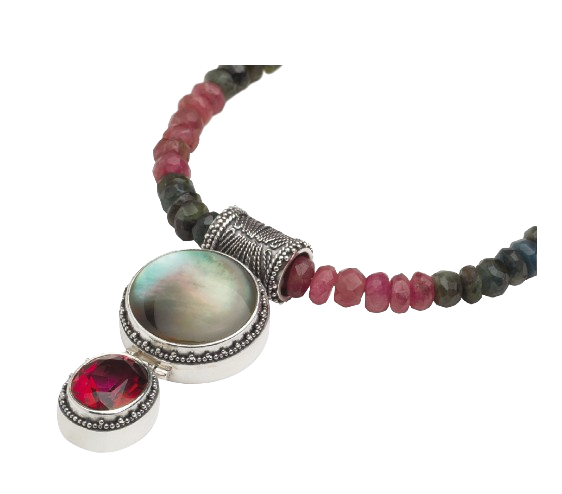 Harlequin Double Stone Pendant on Faceted Tourmaline Beads