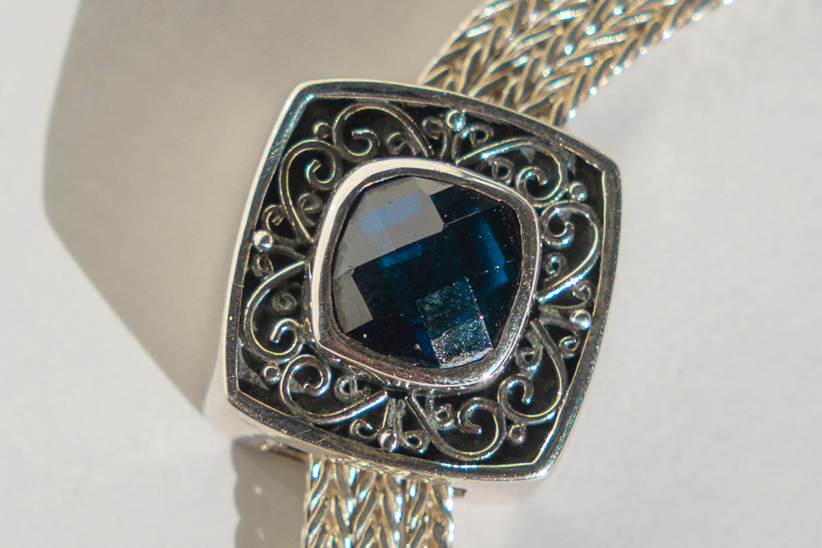 Limited Edition Sterling Silver Slide Charm with Synthetic Blue Sapphire
