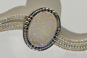 Limited Edition Sterling Silver Slide Charm with Oval Pearl Shimmer Drusy