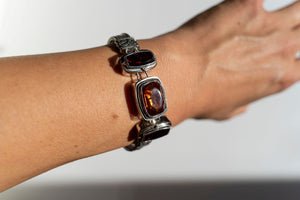 Casbah  Baltic Amber & Garnet multi strand foxtail bracelet