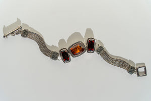 Casbah  Baltic Amber & Garnet multi strand foxtail bracelet