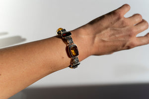 Casbah multi-stone link bracelet in Baltic Amber, Garnet & Whiskey Citrine