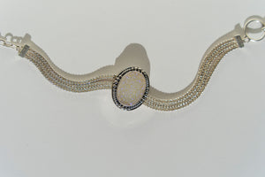 Limited Edition Sterling Silver Slide Charm with Oval Pearl Shimmer Drusy