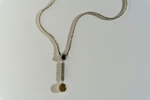 Casbah Garnet & Whiskey Citrine foxtail chain Y necklace extends 16-18"