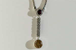 Casbah Garnet & Whiskey Citrine foxtail chain Y necklace extends 16-18"